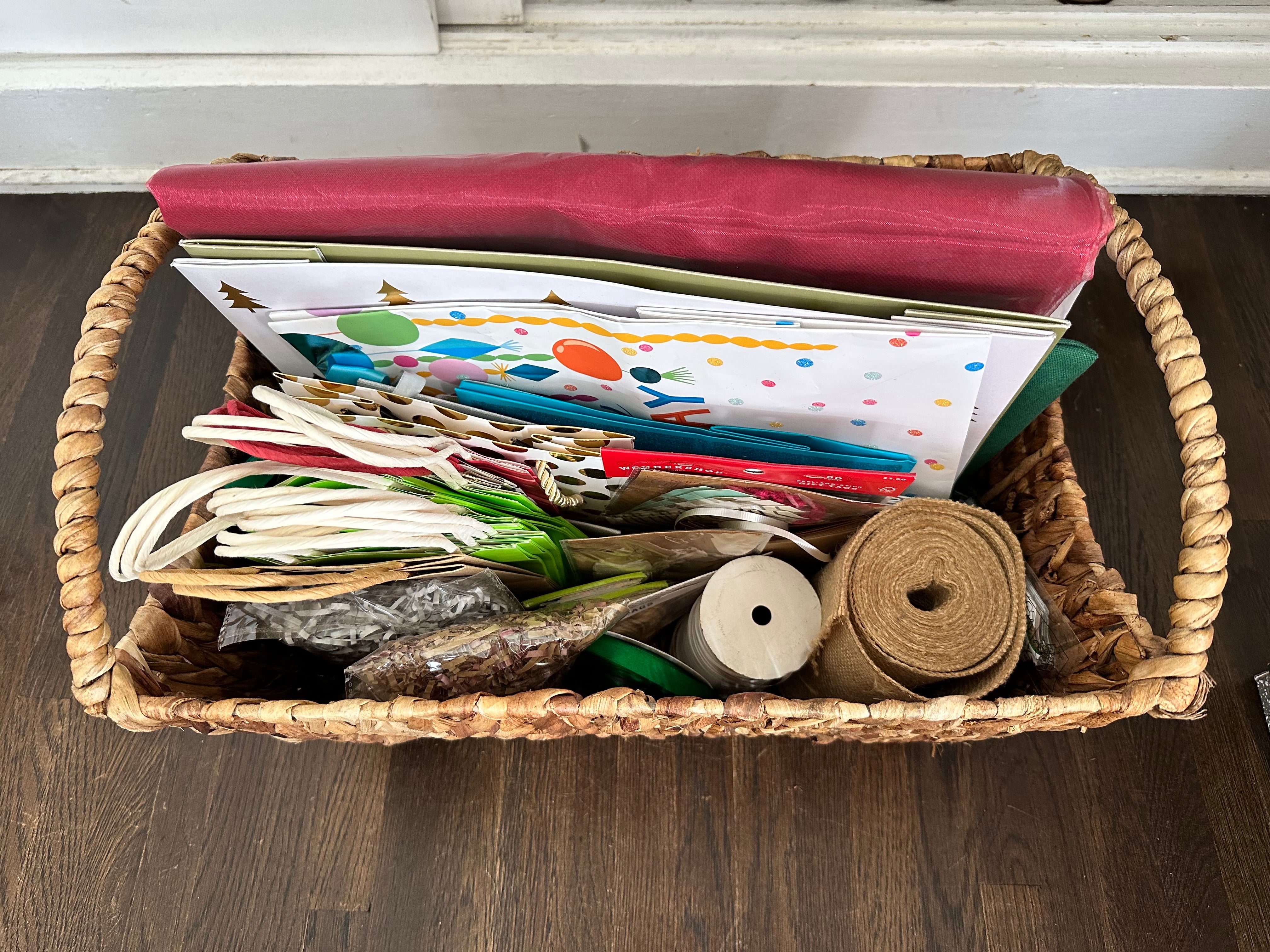 holiday decor gift wrap organization tidy